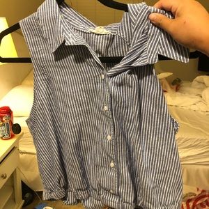 Blue striped crop blouse